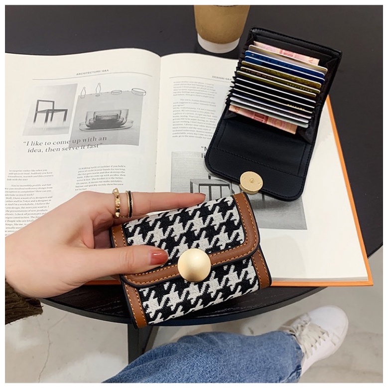 Ví cầm tay hoạ tiết houndstooth, ví đựng thẻ hoạ tiết nanh sói hottrend phong cách thời trang 2022 dành cho nữ
