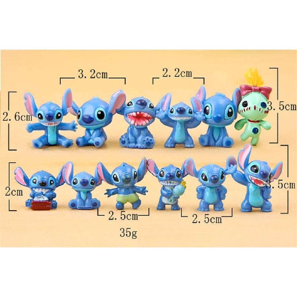 DISNEY Bộ Sưu Tập Búp Bê Nhân Vật Hoạt Hình Lilo & Stitch 3.5cm - Bộ 12 Cái