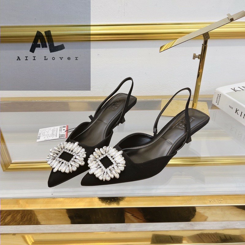 SỤC NỮ HIỆN ĐẠI ALI LOVER -  GUỐC NỮ MŨI NHỌN HỞ HẬU ĐÍNH ĐÁ - GIÀY THỜI TRANG QUAI THUN 3-4 PHÂN  - AG220806