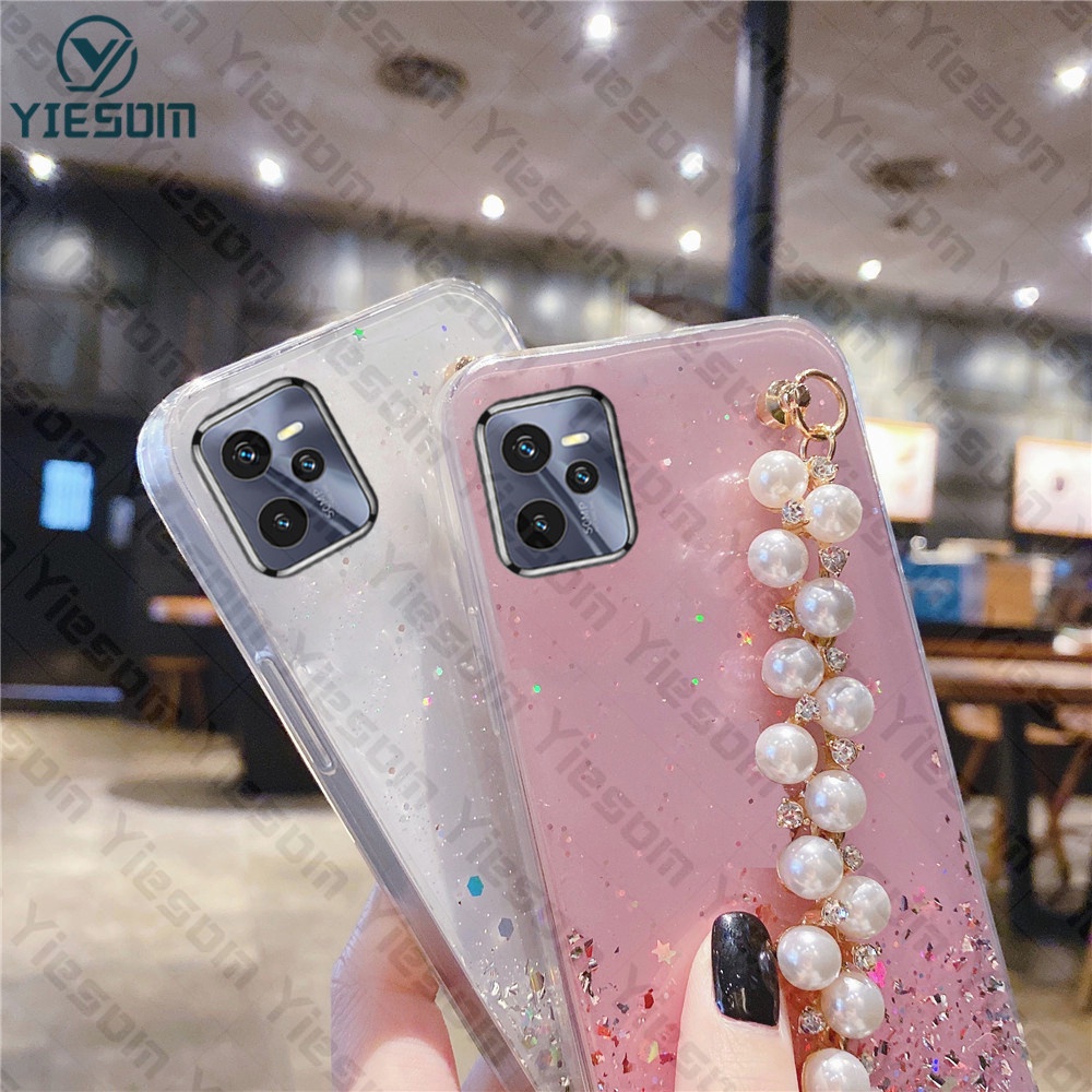 Sang Trọng ​Ốp Điện Thoại Silicon Mềm Trong Suốt Đính Kim Tuyến Kèm Dây Đeo Cho Realme 9i 8i C35 C21Y C25Y C21 C20 C11 2021