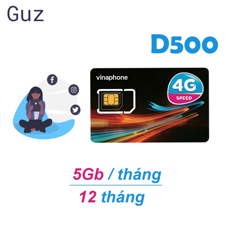 Sim 4G Vinaphone D500 Và D500TK Trọn Gói 1 Năm Mỗi Tháng 5GB Tốc Độ Cao