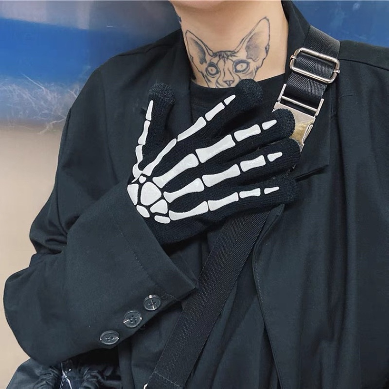 Găng Tay Len Xương Punk, Gothic Phong Cách Dạ Quang Có Sẵn.
