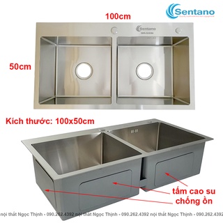 [BỒN SIÊU LỚN] Bồn chậu rửa chén đúc 100x50cm dòng PLUS cao cấp 100% inox 304 có 2 ngăn lớn đều nhau