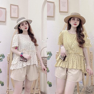 [Siêu Hot] Set Áo Hoa Peplum Tay Cộc 2 Màu Siêu Xinh Có Ảnh Thật Kèm Video