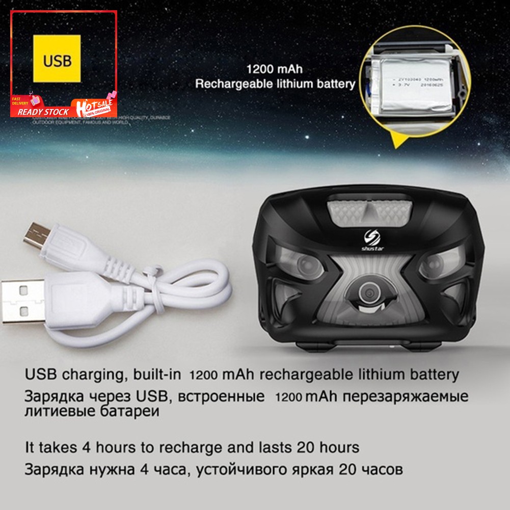 Đèn Pin Đội Đầu Có Cổng Sạc Usb Dùng Khi Đi Câu Cá / Cắm Trại Ngoài Trời