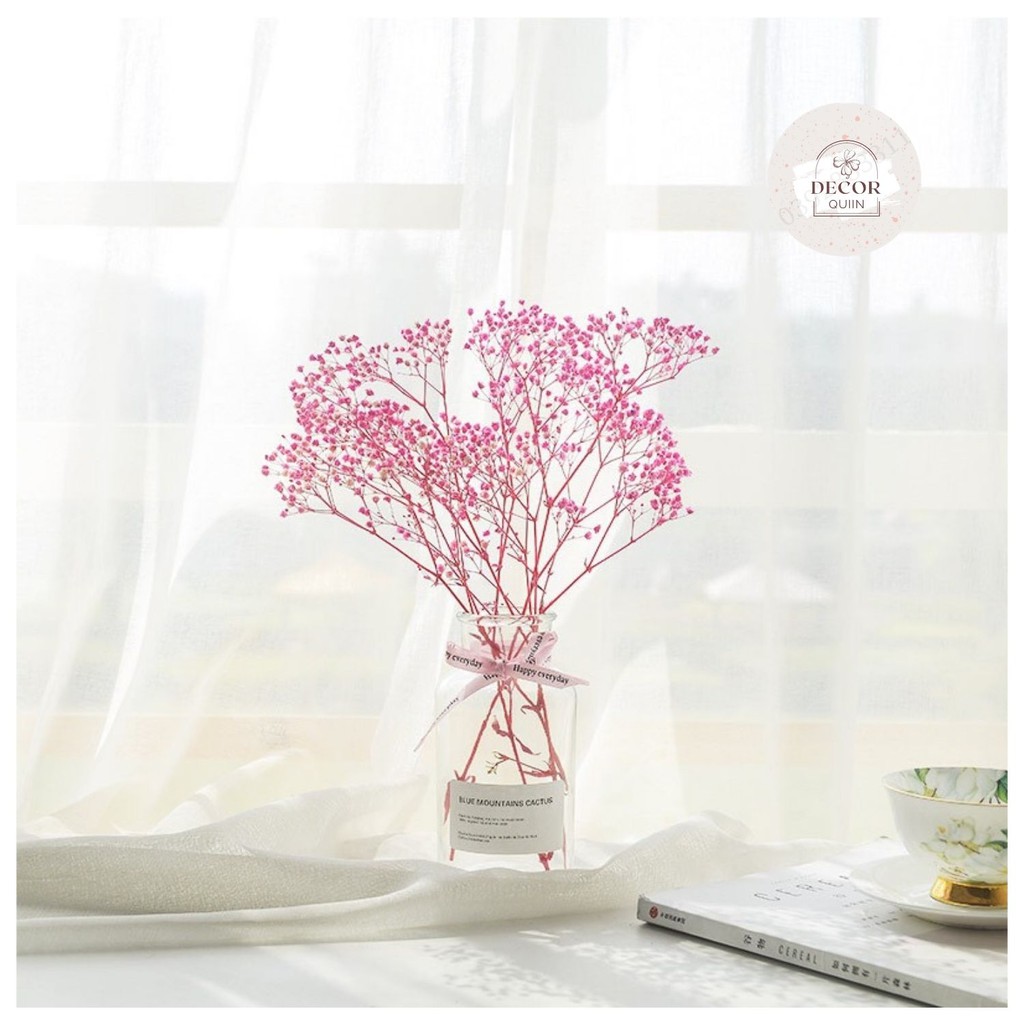 [Freeship] Lọ hoa khô để bàn❤️hoa baby khô bất tử kèm stiker và dây gai trang trí bàn học decor