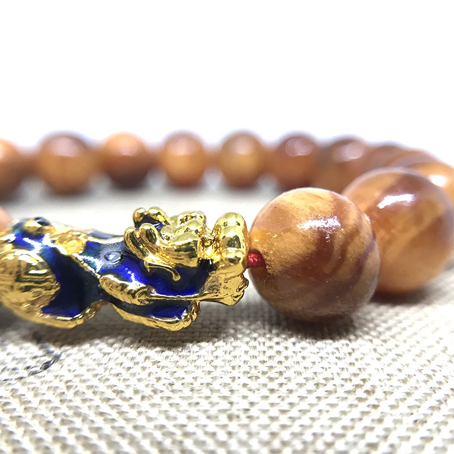 AG203B - VÒNG TAY GỖ HUYẾT LONG 10MM MIX TỲ HƯU ĐỔI MÀU