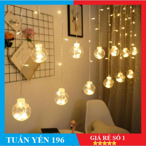 Bộ đèn nháy thả rèm 12 bóng hình quả cầu pha lê trang trí nhà cửa lung linh