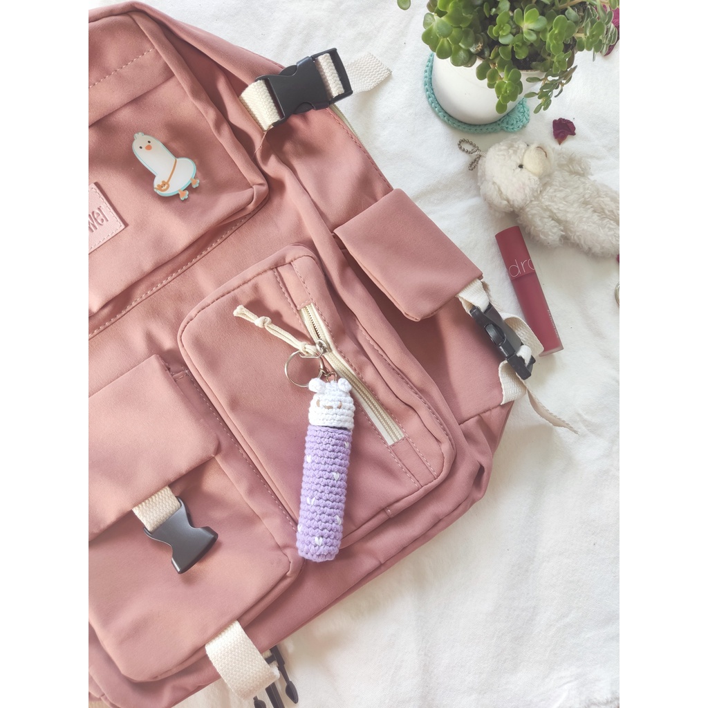 Túi đựng son kiêm móc khóa handmade hình thỏ dễ thương