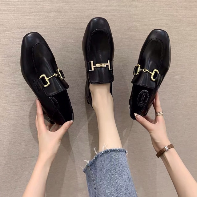 [CÓ SẴN] Giày da nữ loafer công sở dẫm gót - 2 mẫu