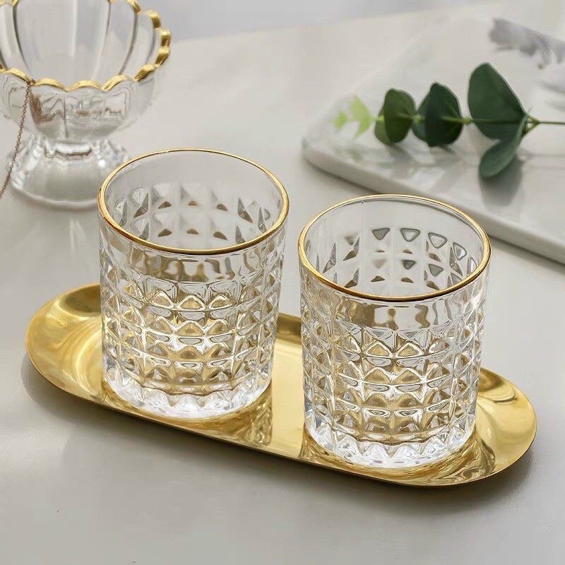 Bộ 6 cốc thủy tinh kim cương viền vàng