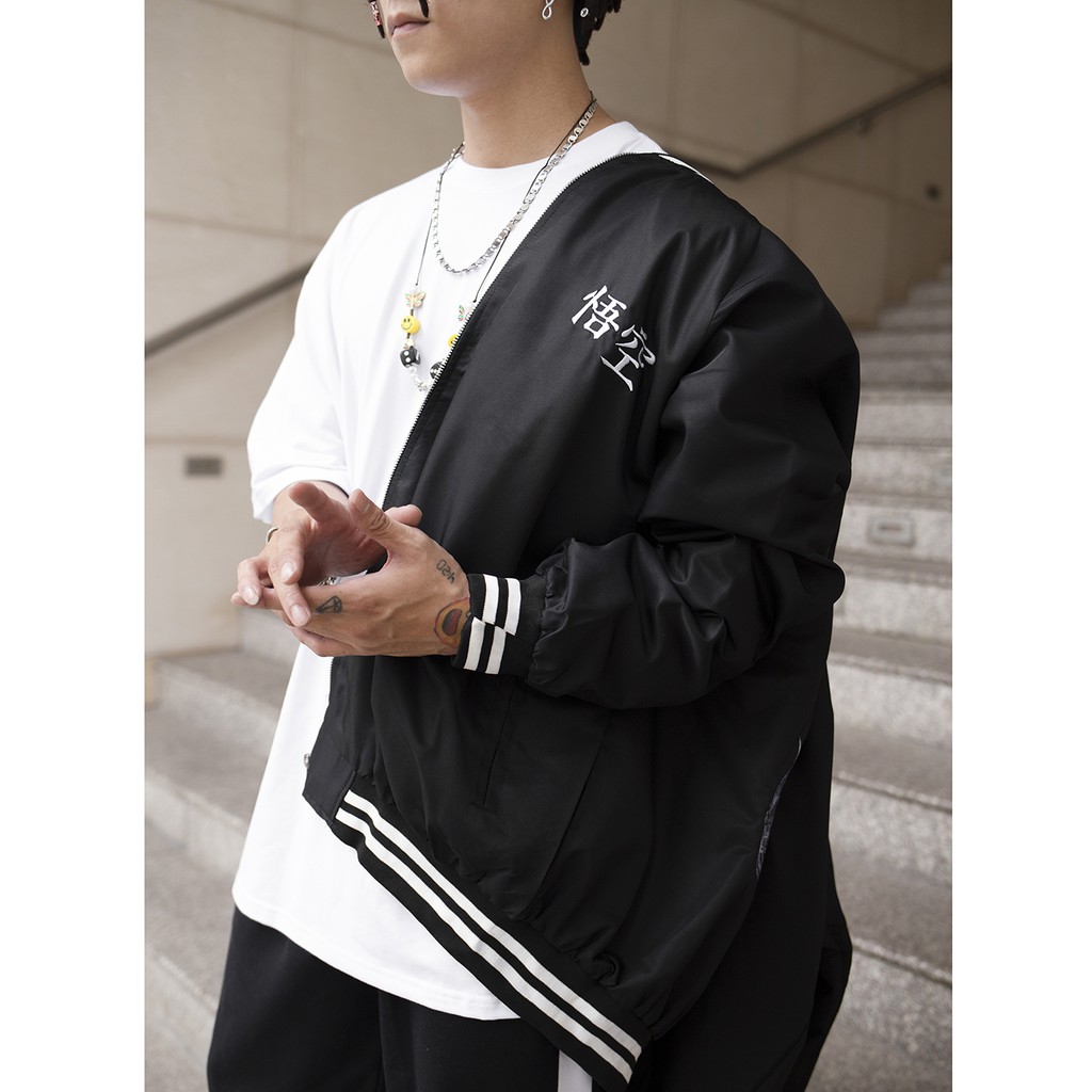 Áo Khoác Jacket Sun Wukong Sukajan Chất Liệu Parachute Fabric Vải Dù Màu Đen