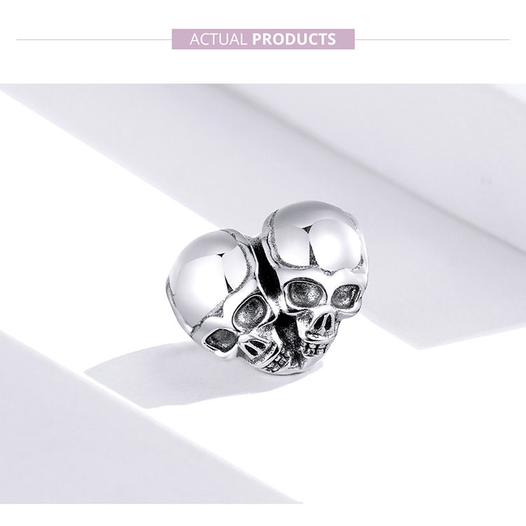 Hạt charm BAMOER SCC1519 bằng bạc 925 hình trái tim kiểu đầu lâu phong cách punk thời trang cá tính