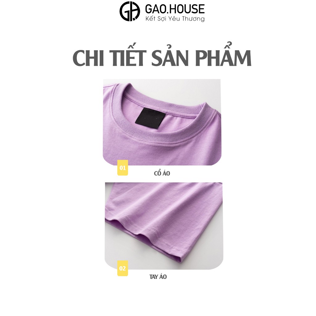 Áo thun nam nữ Gạo House cotton màu tím hình TNT-LAB 2076SW cộc tay cổ tròn