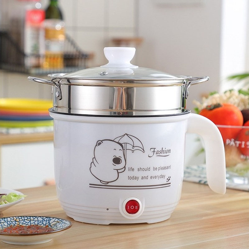 Ca Nấu Mì Đa Năng Có Tay Cầm 1,8L - Nồi Lẩu Điện Mini Kèm Nồi + vỉ hấp inox（Nhiều màu） | BigBuy360 - bigbuy360.vn