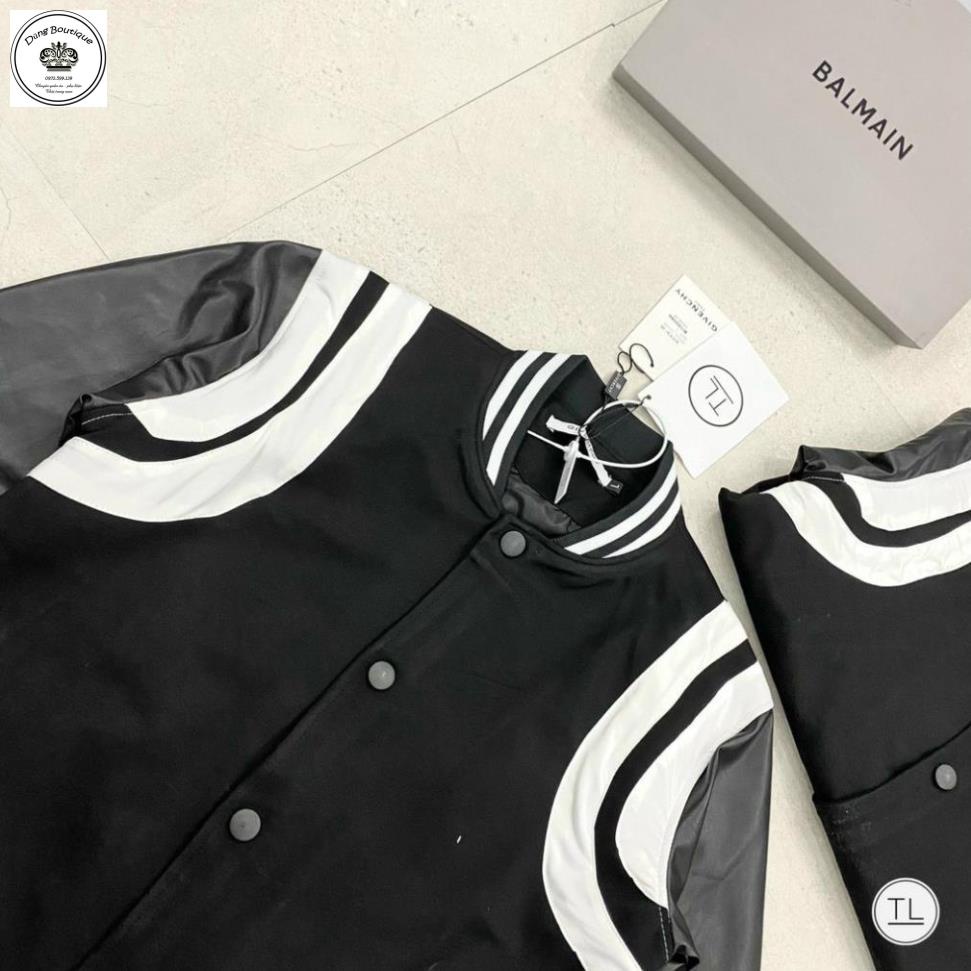 Áo bomber dạ 2 lớp phối tay da Cao Cấp - Áo khoác bomber teddy phối vai viền trắng  ảnh thật shop chụp