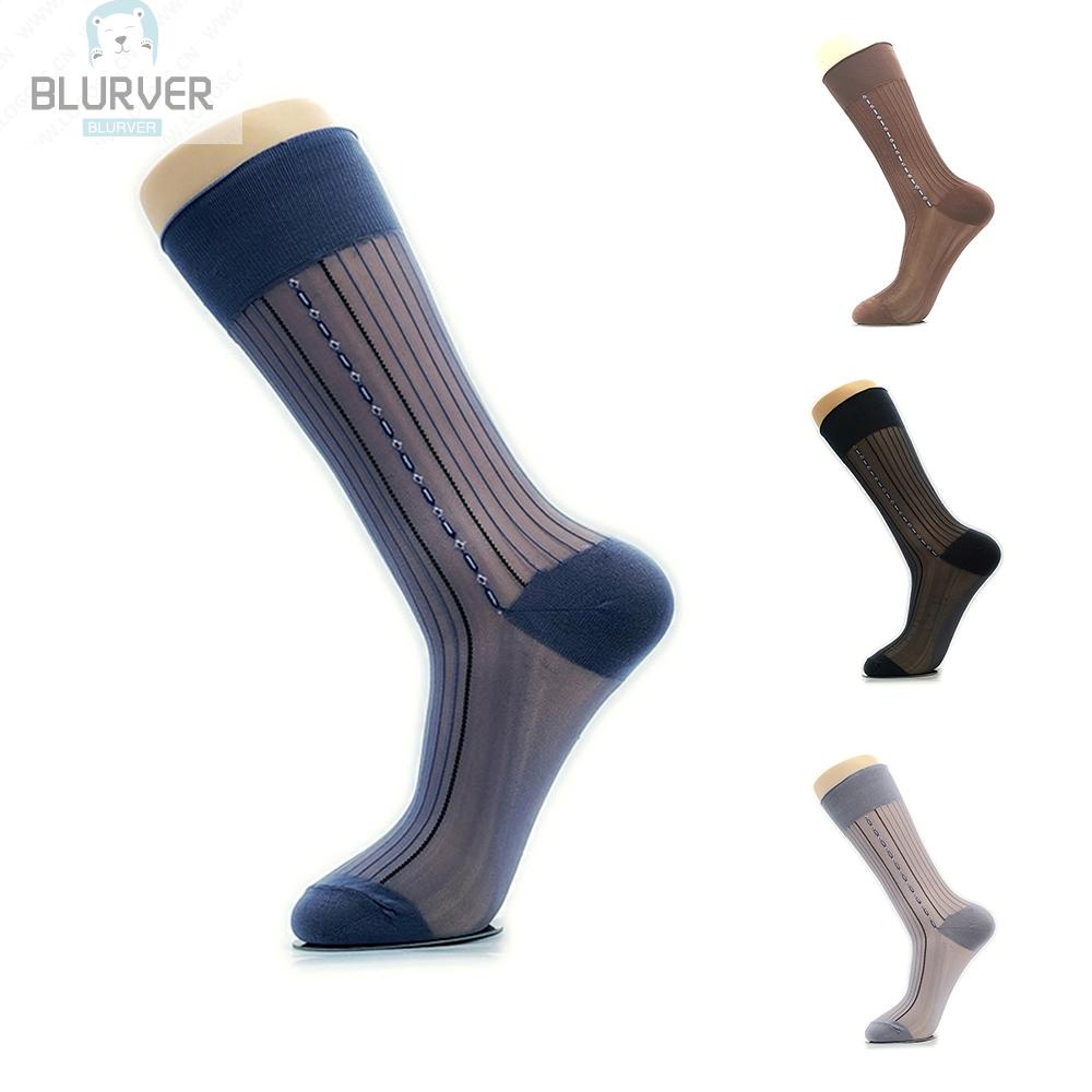 BLURVER~Men\'s Socks Formal Workwear Nylon Spandex See Through Silk Sheer Socks#blueriver