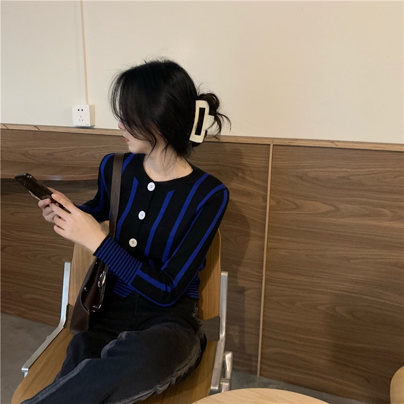 Áo Cardigan Dệt Kim Cổ Tròn Tay Phồng Dáng Ngắn Phong Cách Hàn Quốc Thời Trang Thu Đông Dành Cho Nữ 17882