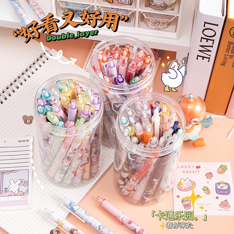 Hộp bút 30 cây, 6 cây bút bi gel mực đen MEMO ngòi 0.5mm tặng kèm sticker
