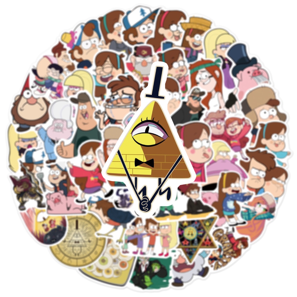 Y&P| Hình Dán Chống Nước Gravity Falls Phim Hoạt Hình Mũ Bảo Hiểm Máy Tính Xách Tay Hành Lý Dán Thiết Lập, 50 tờ