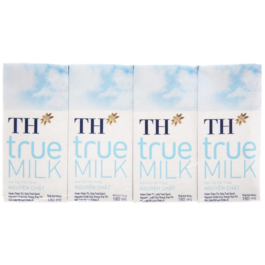 Lốc 4 hộp sữa tươi tiệt trùng nguyên chất không đường TH true MILK 180ml 2Lốc 4 hộp sữa tươi tiệt trùng nguyên chất