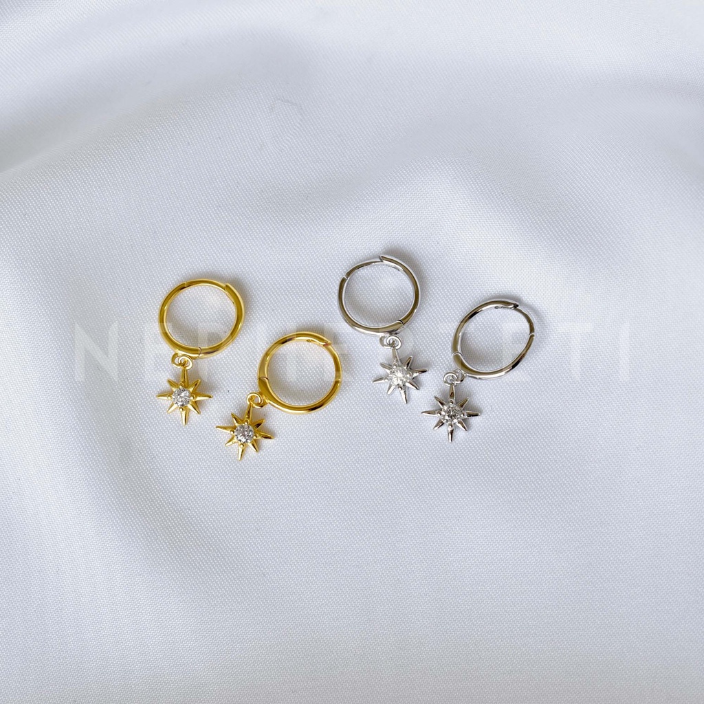Khuyên tai bạc 925 - Khoen tròn charm ngôi sao  - Nepherteti