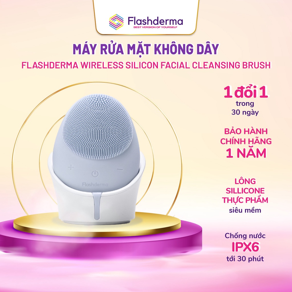 Máy rửa mặt không thấm nước Flashderma phiên bản màu xanh  Wireless Silicon Facial Cleansing Brush