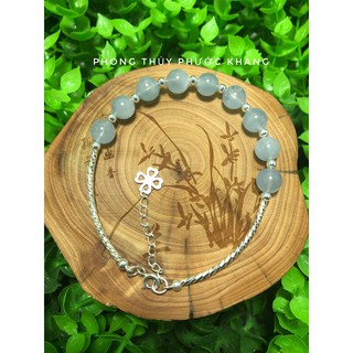 Vòng tay charm bạc mix đá phong thủy Aquamarine