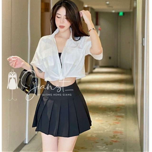 Chân váy xếp ly xòe dáng ngắn. Chân váy Umi cạp cao có lót quần CV1053 - NhiNhi Shop