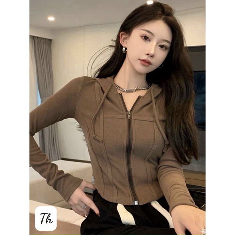 Áo khoác lửng nhung tăm không túi cao cấp, áo khoác tăm dáng ôm Form tôn dáng