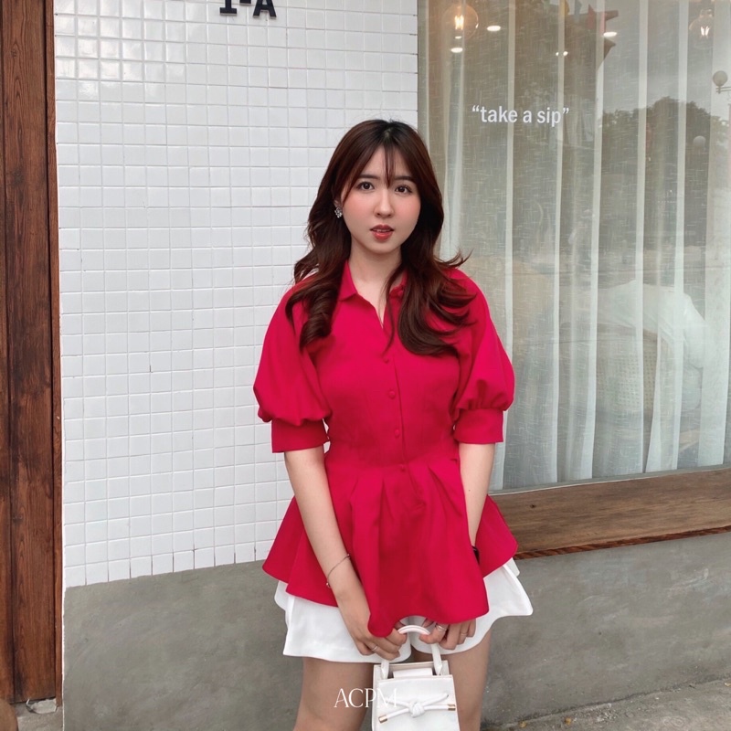 Daiya Shirt / Áo tay bồng xếp ly hồng