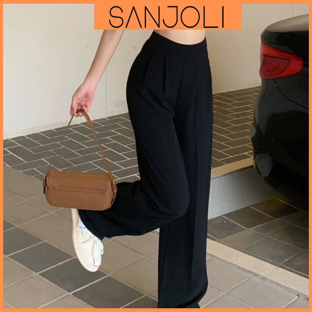 Quần Ống Rộng SANJOLI Quần Suông Culottes Nữ Lưng Cạp Cao Kéo Khoá Thiết Kế Công Sở Hàn Quốc Ulzzang QD004