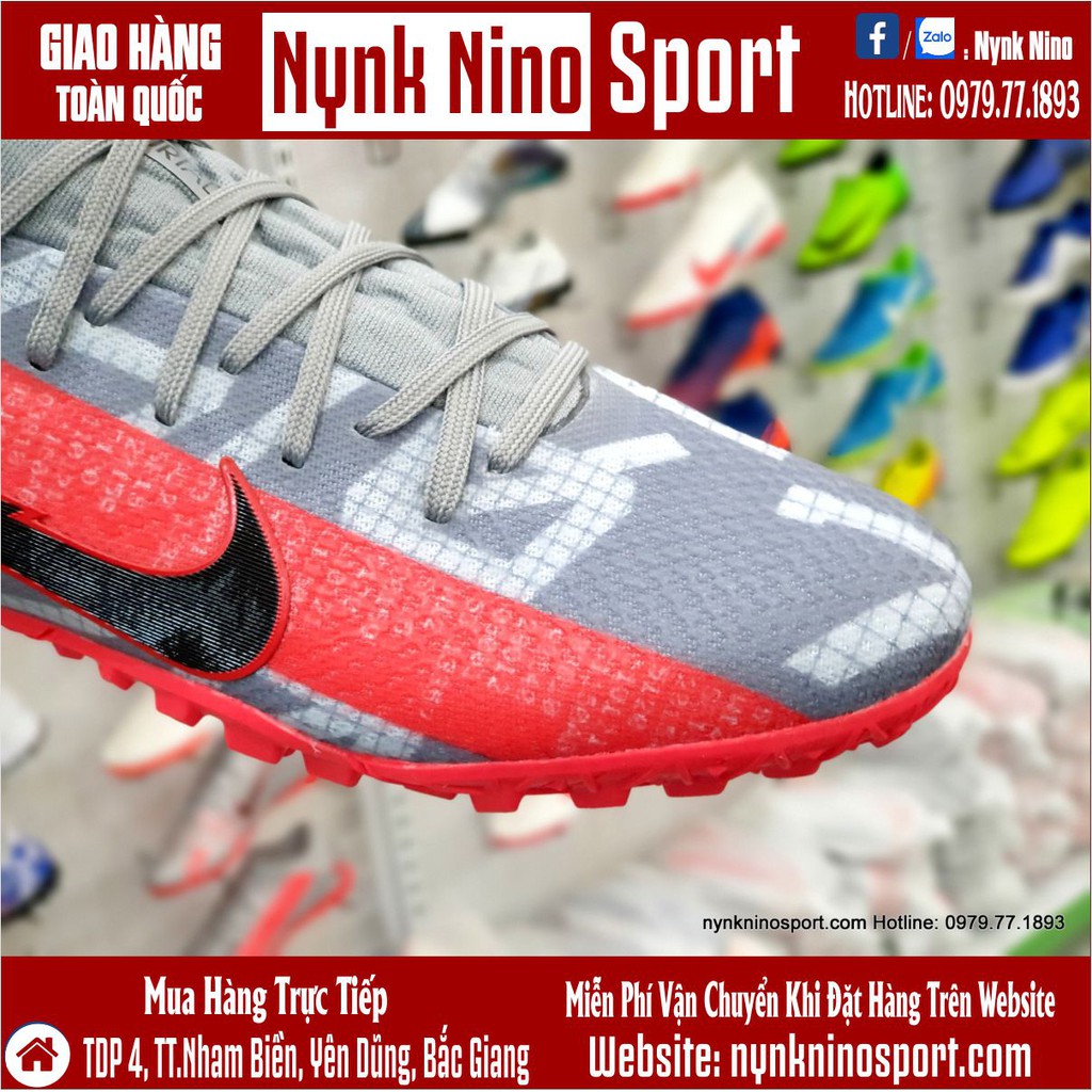 Giày Bóng Đá Mercurial Vapor 13 Pro Xám Hồng Vạch Đen Cổ Lửng TF