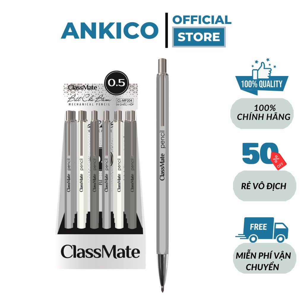 Bút Chì Bấm 0.5mm CLASSMATE CL-MP204 Nét Bút Mịn, Đậm, Đầu Bút Thiết Kế Quai Cài Tiện Lợi ANKICO