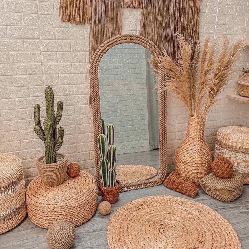 Thảm tròn lục bình, thảm cói, phông nền chụp ảnh, thảm trải sàn, thảm cho bé, thảm trang trí