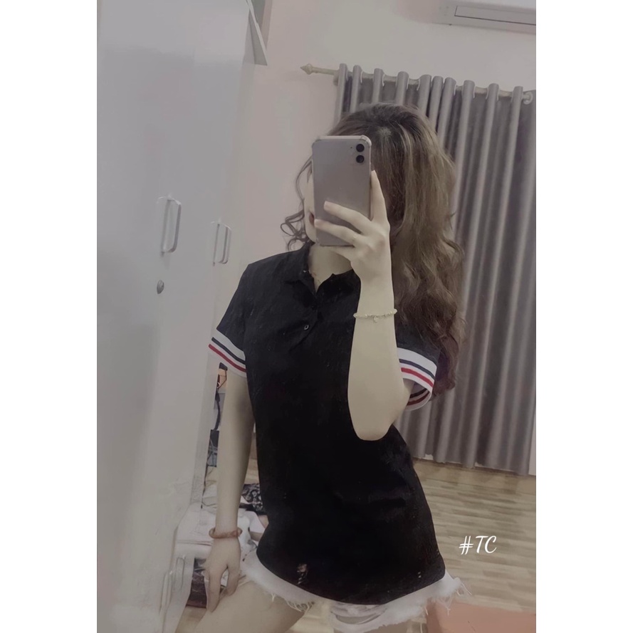 Áo Polo Nam Nữ, Thiết Kế phối tay sọc SIÊU HOTTREN THỜI TRANG 365