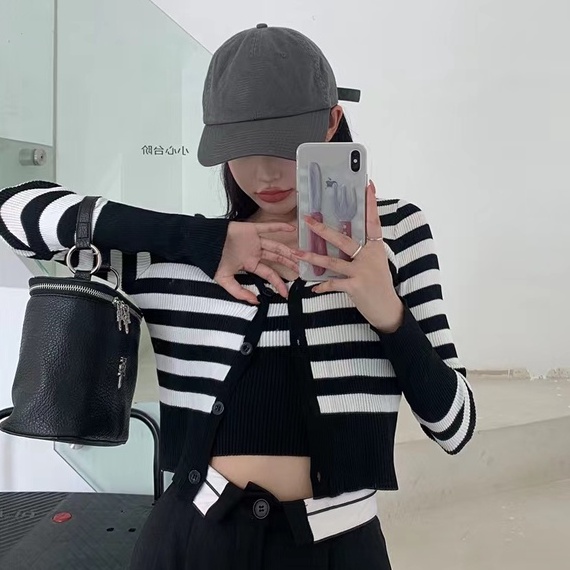 Áo cardigan ZHELIHANGFEI dệt kim họa tiết kẻ sọc thời trang cá tính