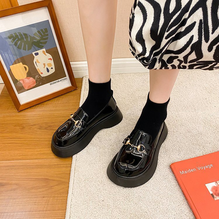 Giày Lolita nữ da đen tag khóa đế độn siêu xinh phong cách Hàn Quốc FLOWER G26 - nguyentrang239