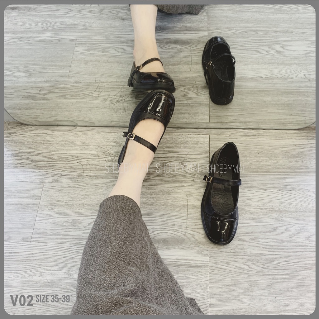 Giày búp bê nữ quai ngang da bóng V2 SHOEBYMAI