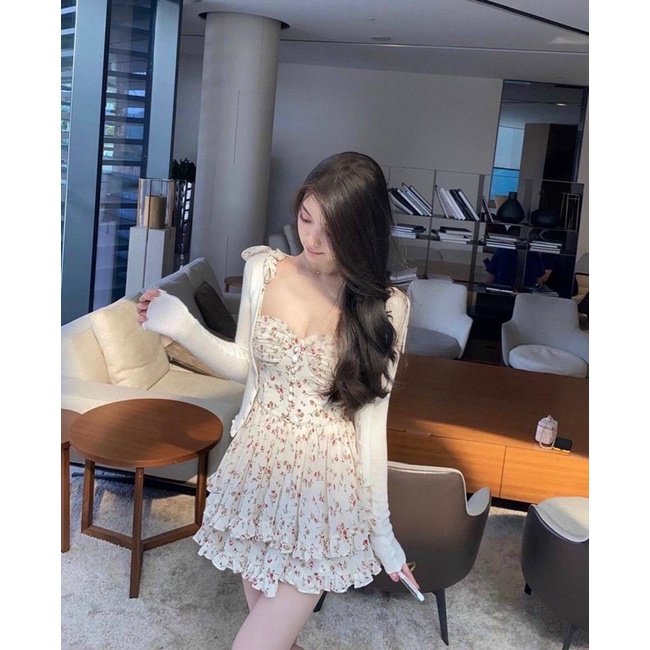 SET ĐẦM HOA DÂY+AO KHOÁC- Pinkger Shop