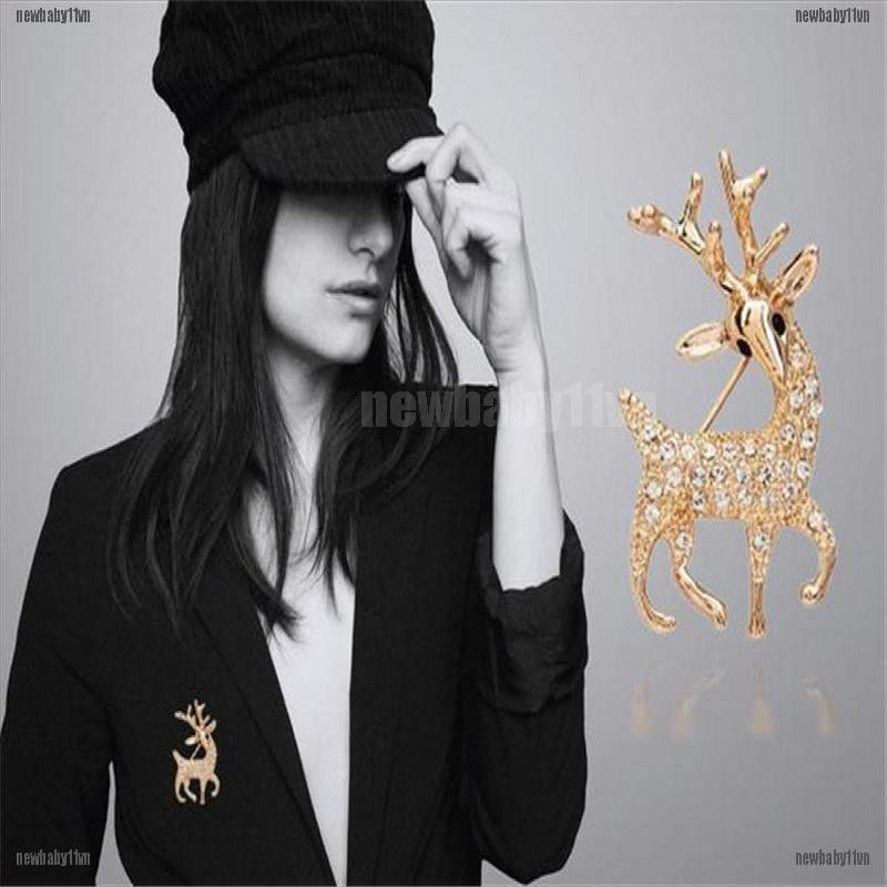 Ghim cài áo hình con nai đính đá nhân tạo thời trang