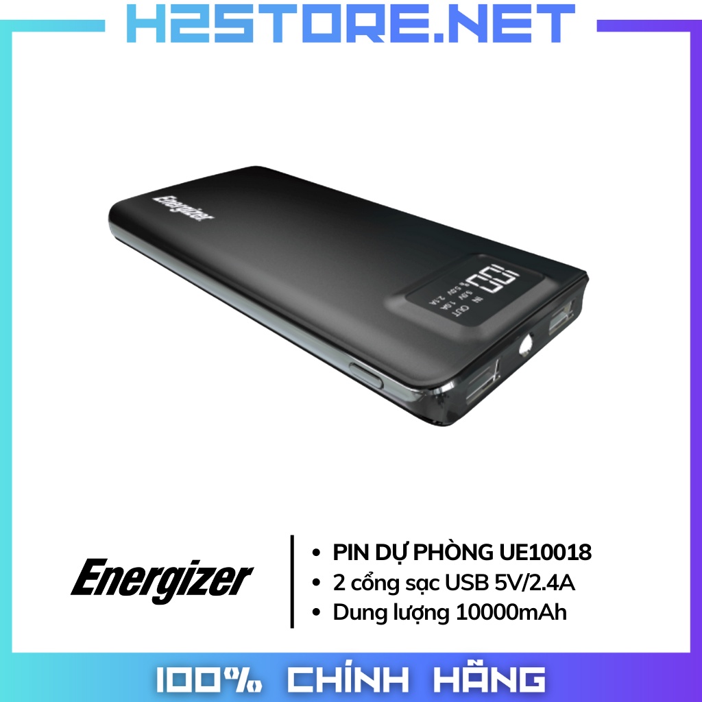 Pin sạc dự phòng Energizer UE10018 - 10000mAh, mà LED hiển thị - Hàng chính hãng, bảo hành 2 năm