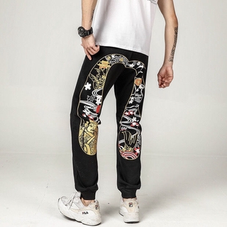 Quần dài dáng rộng in chữ evisu thời trang mùa hè năng động