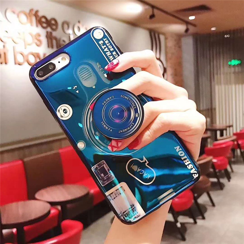 Ốp lưng hình máy ảnh có giá đỡ kẹp tay cho Samsung Galaxy S7 Edge S8 S9 Plus Note8 Note9