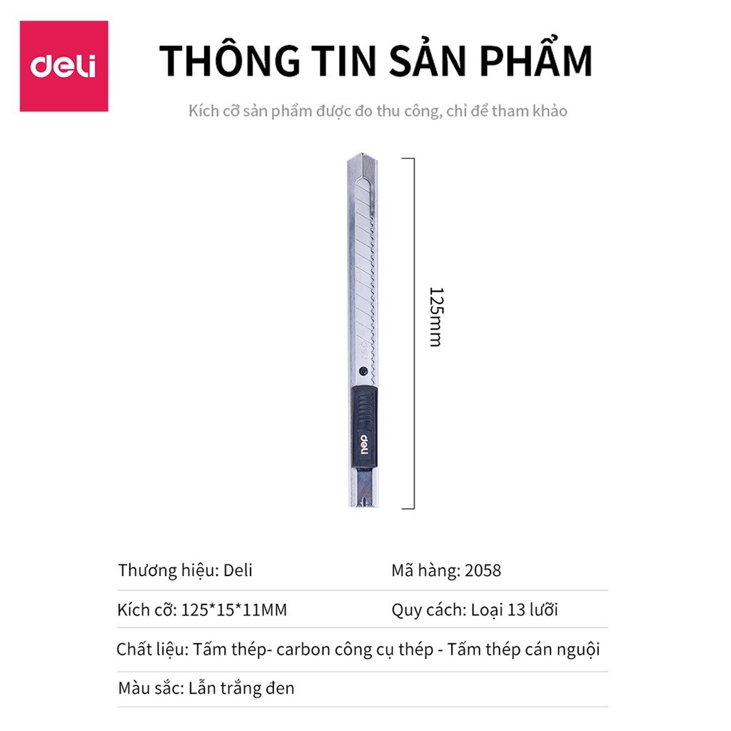 Dao rọc giấy mini Deli dùng trong văn phòng phẩm- chất liệu lưỡi bằng hợp kim -dễ dàng sử dụng màu Bạc - 1 cái E2034