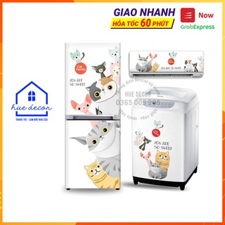 Decal dán tủ lạnh -máy lạnh - máy giặt siêu đẹp Gia đình mèo HUE DECOR-siêu bền đủ kích thước