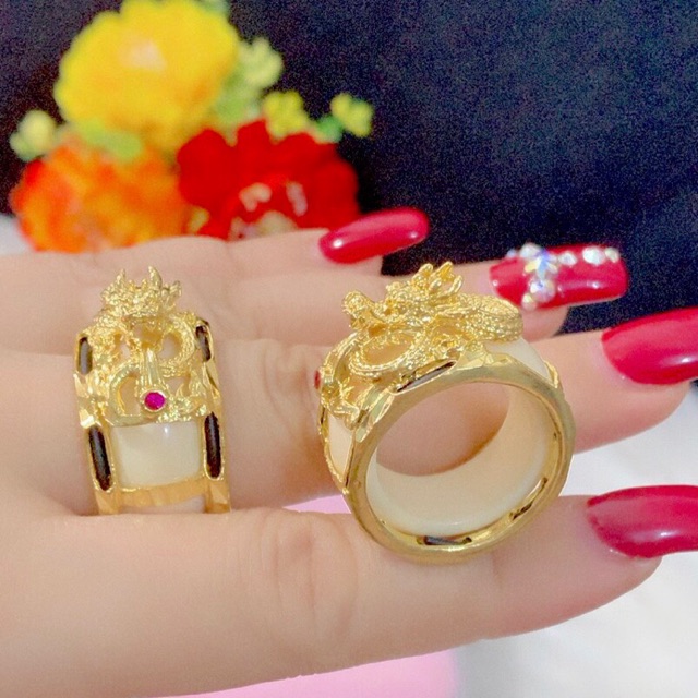 Nhẫn nam ngà rồng màu vàng 18 cao cấp