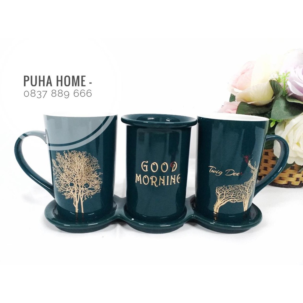 Set cốc đánh răng sứ có khay đựng[FREE SHIP] ☘𝘾𝘼𝙊 𝘾𝘼̂́𝙋☘