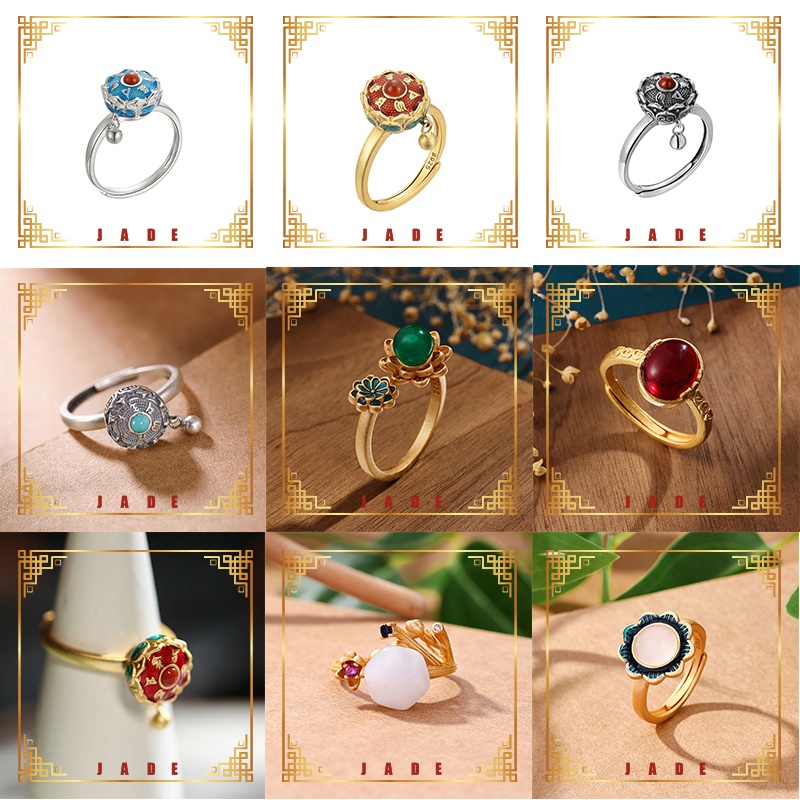 Nhẫn Mạ Vàng 18K Đính Ngọc Bích Phong Cách Cổ Điển