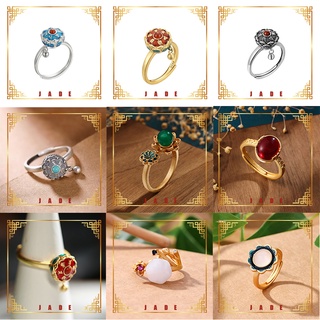 Nhẫn mạ vàng 18k đính ngọc bích phong cách cổ điển